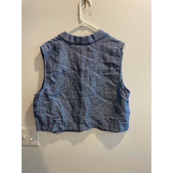Boden Chambray Cropped Sleeveless Top Blue Linen 20/22 Collared Button Down - Picture 4 of 11